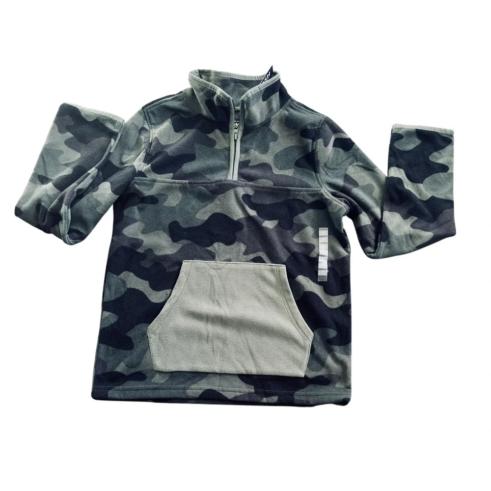 OshKosh B'gosh Kids 14 14A Camo Fleece 1/4 Zip Pullover‎ Sweatshirt Pockets